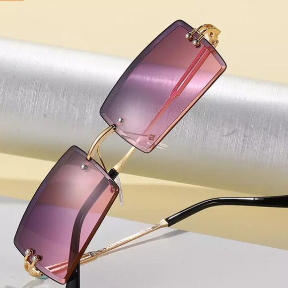 Men Women Sunglasses Hip Hop Shades Metal Gold Frameless Vintage Retro‎ Luxury - Picture 1 of 2